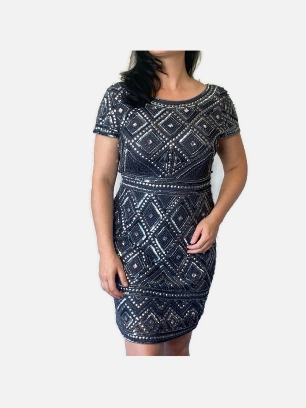 Adrianna Papell Navy Beaded Cocktail Dress- Size 16W- BRAND NEW NEVER WORN